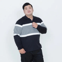 【MAXON 馬森大尺碼】台灣製/黑白藍灰條紋棉柔長袖POLO衫XL-4L(83825-88)