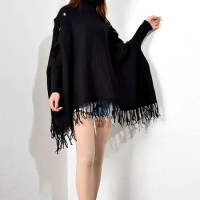 XITAO Turtleneck Sweater Women Bat Sleeve Pullover Women Korean Style Cape Knitwear Vintage Elegant Fringed Hem XJ3287