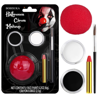 Hallowen Joker Clown Makeup Kit Black White Clown Make Up Face Body Paint + Red Nose SFX Makeup Set
