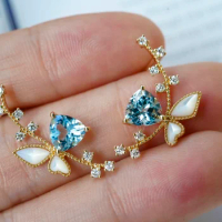 SX Solid 18k Gold Nature Blue Aquamarine Gemstones 1.4ct Drop Dangle Earrings for Women Fine Jewelry Birthday Presents