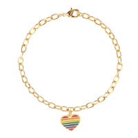 Bisexual Bracelet Chain Rainbow Heart Round Pendant - Heart Pendant