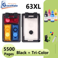 63XL Refill Ink Kit Compatible for HP 63 Hp63 Ink Cartridge for Deskjet 2130 2131 3630 4250 5230 5232 5255 3632 3633 Printer