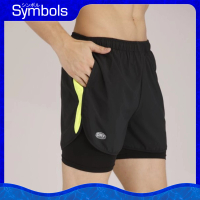 成人男女裝快乾運動褲內連彈性緊身短褲 (黑色／螢光黃) S