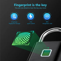 Waterproof Keyless USB Rechargeable Door Lock Fingerprint Lock Smart Padlock Quick Unlock Zinc alloy Metal