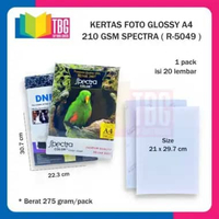 1 PACK (20 LEMBAR) KERTAS FOTO GLOSSY A4 210 GSM SPECTRA / KERTAS FOTO GLOSSY / KERTAS FOTO A4 210GS