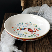 喜慶小鳥深盤創意陶瓷花盤深菜盤沙拉盤小龍蝦盤外貿出口深盤精致
