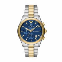 【EMPORIO ARMANI 官方直營】Paolo 保羅系列手錶 銀色x金色不鏽鋼錶帶 42MM AR11579
