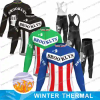 Retro Brooklyn Cycling Team Winter Bike Wear Mens and Womens Cycling Jersey Set Winter Thermal Fleece Cycling Clothing Stripes