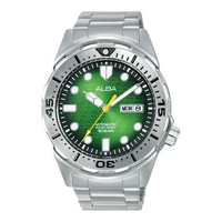 Jam Tangan Pria Alba Mechanical AL4443X1 Automatic Men Green Black Gradation Patterned Dial Stainles