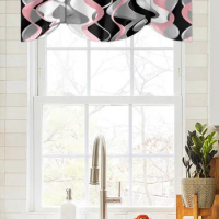 Abstract Line Gradient Pink Window Curtain for Living Room Christmas Kitchen Cabinet Tie-up Valance Curtain Rod Pocket