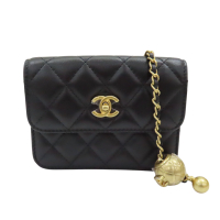 【二手名牌BRAND OFF】CHANEL 香奈兒 黑色 羊皮 菱格紋 金球 Pearl Crush 肩背包