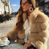 Women Fake Fur Coat Thick Warm Female Thick Fox Fur Jacket Outerwear Fashion Stand Collar Winter Real Fox Fur Coat for Women