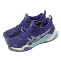 【asics 亞瑟士】羽球鞋 Blast FF 3 女鞋 紫 藍 白 支撐 穩定 襪套式 運動鞋 亞瑟士(1072A080401)