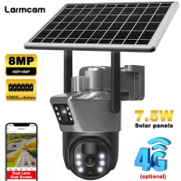 4K 8MP 4G Solar Camera Outdoor Battery WiFi Surveillance Cam CCTV Dual Lens Dual Screen PTZ Security-Protection Mini Stree Cam