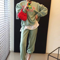 ANNAS 正韓 套裝 黃色 紫色 綠色 字母 長袖 長褲 衛衣 縮口褲 運動 休閒 潮流 韓國
