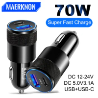 70W PD Car Charger USB Type C Fast Charging Car Phone Adapter for iPhone 14 13 12 Xiaomi Huawei Samsung S21 S22 Quick Charge