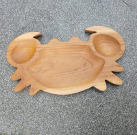 MIRACLE HOMEDECOR - Plate Crab Piring Kayu Jati Bentuk Peiting Foodgrade Aman Ukuran 30 x 15 cm Baha