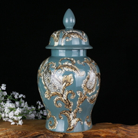 景德鎮手繪新中式擺件陶瓷將軍罐儲物裝飾品軟裝藝術品糖果罐