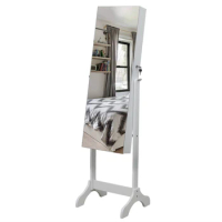 Full Mirror Cabinet Wooden Floor Standing 4-Layer Shelf With Inner Mirror Jewelry Storage Adjustable White[US-Stock]