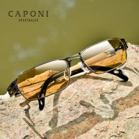 CAPONI Polarized Photochromic Sunglasses Classic Night Vision Driving Sun Glasses For Men Pure Titanium Eyewear UV400 BSYS1172
