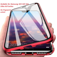 Metal Magnetic Double Sided Glass Case For Samsung Galaxy S24 S23 S22 S21Ultra A53 A14 A13 A23 A24 Note 20Ultra S23FE S20FE Case