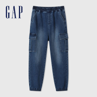 【GAP】男童裝 Logo工裝束口鬆緊錐形牛仔褲-深藍色(890277)