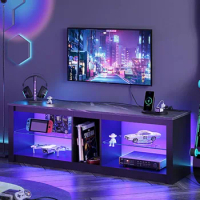 Gaming Entertainment Center with Power Outlet,55 inch TV Stand LED TV Stand &amp; 22 Dynamic RGB Modes,Removable Glass