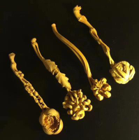 小葉黃楊木精雕半手工梅蘭竹菊如意四君子茶寵工藝品擺件1入