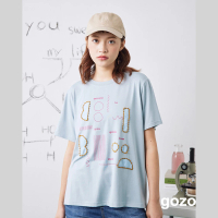 【gozo】拼接牛仔布幾何圖形短袖T恤(兩色)