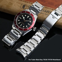 22mm Solid Stainless Steel Watchband For Tudor Black Bay 79230 79730 Heritage Chrono Watch Strap Wrist Bracelet Logo On No Rivet
