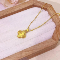 Women's Necklace with Four-Leaf Clover Lace and CNC Brushed Finish