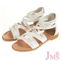 JMS-羅馬線條交叉環踝平底涼鞋-白色