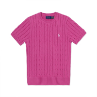 Polo Ralph Lauren RL 圓領熱銷刺繡小馬麻花針織毛衣(女)-(短袖款)-桃紅色