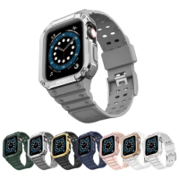 Silicone Band Apple Watch 45mm 41mm Moving Fortress Rugged Metal Bumper Men Military Strap For IWatch 7 SE 6 5 4 3 Case bands