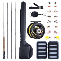 Goture 5/6 7/8 9FT Fly Fishing Rod Reel Combo with Line Lures Carbon Fiber Fly Rod CNC Machined Fly Reel for Trout Carp Fishing