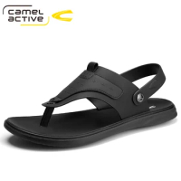 Camel Active Summer Men Beach Sandals Handmade PU Leather Sandals Shoes for Men Leisure Durable Non-slip Shoes