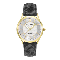 Jam Tangan Pria Bonia Monogram Silver Dial Leather Strap Analog B10771-1213 Original