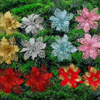 Ornamen natal bunga natal glitter isi 2 pernak pernik natal Natal Berwarna Dekorasi