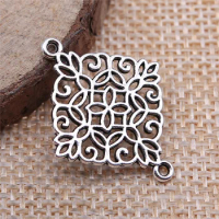 WYSIWYG 10pcs Antique Silver Color Square Flower Charm Connectors for Making Bracelet Handmade DIY Jewelry Accessories 28x22mm