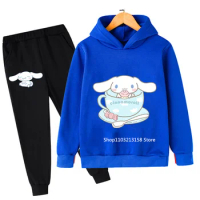 2024 Male And Female Anime Cinnamoroll Hoodie Children'S Cartoon Student Hoodie Set Outdoor Spring And Fall Ages 1-14