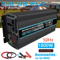 1000/1800/2000/2600W Pure Sine Wave Power Inverter Voltage Transformer LED Display Car Home Outdoor DC12V to AC 220V Converter