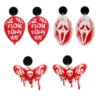 Bloody Skull Moth Halloween Earrings For Women Horror Hallowmas Cosplay Bleeding Balloon Acrylic Drop Earrings Party