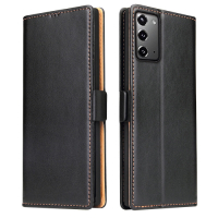 Fierre Shann 真皮紋 Samsung Note 20 (6.7吋)) 錢包支架款 磁扣側掀 手工PU皮套保護殼