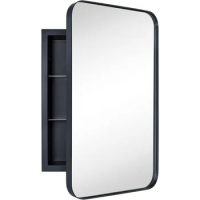 Matt Black recessed bathroom mirror wall cabinet with stainless steel frame medicine vanity mirros fo
