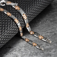 Vinterly Anti-scratch Tungsten Carbide Bracelet Men Gold-color Energy Magnetic Hematite Benefits 22CM Couple Jewelry Waterproof