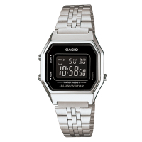 CASIO 經典復古數字型電子錶(LA-680WA-1B)-銀色x黑框黑面/28.6mm / 考試錶