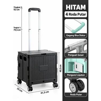 Troli Belanja Lipat Keranjang Barang Trolley Box Portable 4 Roda Putar 360 Besar Tebal Tutup Tarik D