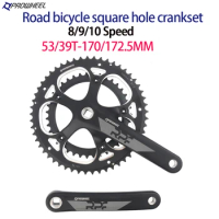 PROWHEEL RPF-521-N Road Bicycle Square Hole Crankset 8/9/10 Speed 53/39T-170/172.5MM for Road/Folding Bike Bicycle Crankset
