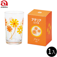 【ADERIA】日式玻璃水杯 200ml 1入 橘菊款 昭和復古系列(玻璃杯 水杯 飲料杯)
