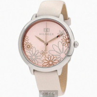 【Tommy Hilfiger】湯米希爾費格女錶型號TH00036(粉紅色錶面銀錶殼米白色真皮皮革錶帶款)
